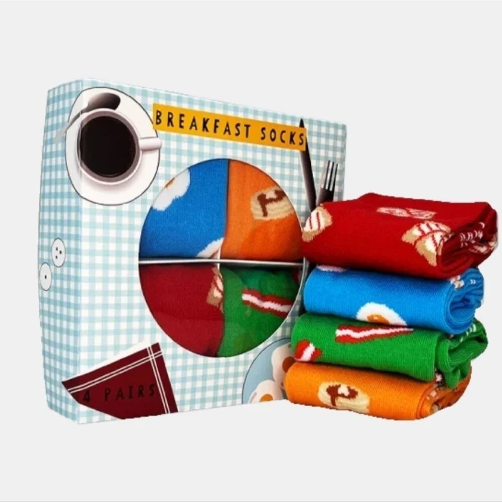 Unisex Breakfast Socks Gift Set - 4 Pair bacon eggs French toast pancake socks